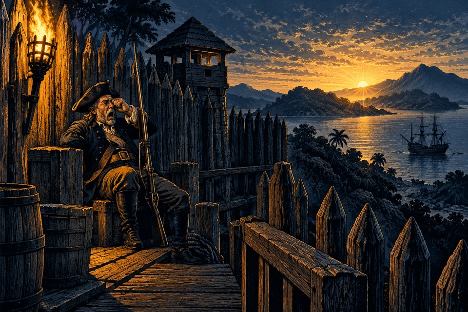 I was wakened--indeed, we were all wakened, for I could see even the sentinel shake himself together from where he had fallen against the door-post--by…